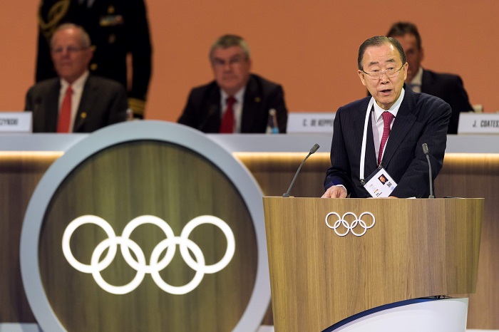 취임사 밝히는 반기문 IOC 신임 윤리위원장 <AFP/연합뉴스>