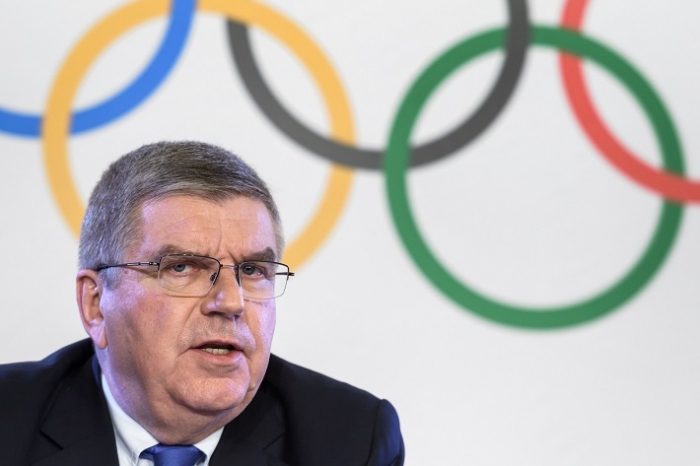 5일(현지시간) 스위스 로잔에서 바흐 IOC 위원장이 러시아의 도핑 스캔들과 관련 평창행 불허 결정을 발표하고 있다. <출처=AFP/연합뉴스>