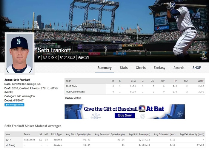 두산 베어스가 10일 올 시즌 시카고 컵스와 시애틀 매리너스에서 활약했던 세스 프랭코프를 영입했다. <사진=MLB닷컴 캡처>