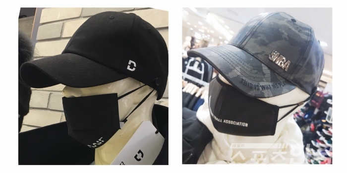 듀카이프의 마스크 모자 ‘프랑켄더스트’(좌)와 한세엠케이 NBA 모자의 마스크 모자(우) / 듀카이프 제공