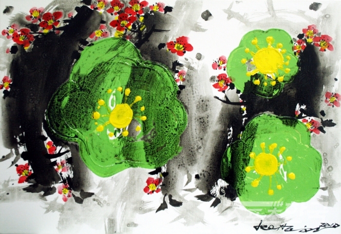 2010-72.7x50cm-MaehwaIn(Blossom man)-Mixed media on canvas