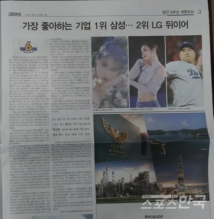 데일리스포츠한국 창간6주년 특집호 3면(2019.11.21)