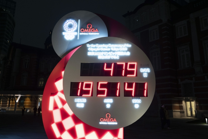 다시 켜진 도쿄올림픽 카운트다운 시계. (사진=AP/연합뉴스)
