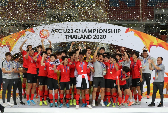 올림픽 축구 올해 AFC U-23 챔피언십에서 우승한 한국 대표팀