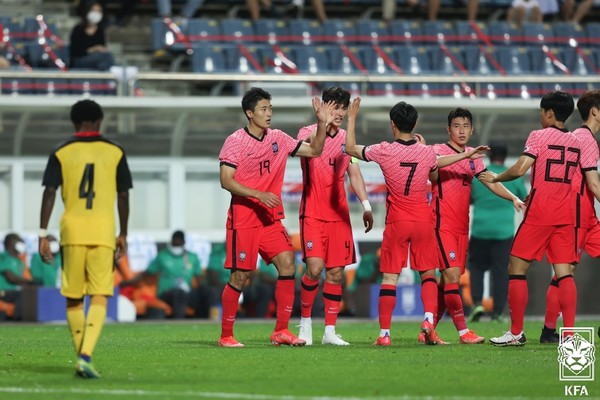 한국 올림픽축구대표팀은 12일 오후 7시 제주월드컵경기장에서 치른 가나와 친선경기에서 3-1으로 이겼다. ㅣ사진=대한축구협회