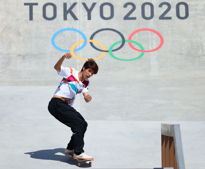 (사진=25일 일본 도쿄 아리아케 어반 스포츠파크에서 열린 2020 도쿄 올림픽 스케이트보드 남자 스트리트 결선에 나선 호리고메 유토의 경기 모습 / 로이터=연합뉴스)