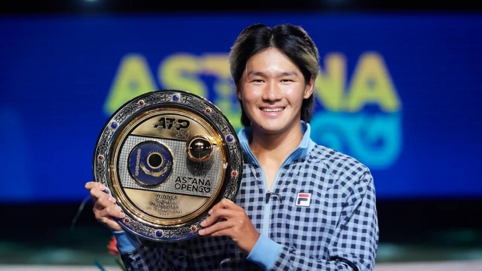 (사진=지난달 26일(한국시간) ATP 투어 아스타나오픈 대회에서 우승을 차지한 권순우의 세계 랭킹이 개인 최고인 55위로 올랐다 / 카자흐스탄 테니스협회)