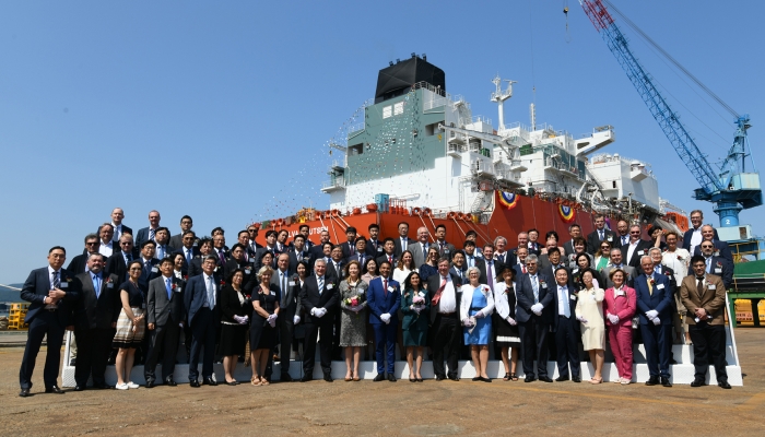 지난 24일 현대삼호중공업이 김형관 대표이사를 비롯한 선주사인 크누센사의 사주 트리그베 쎄글렘 등 관계자 80여 명이 참석한 가운데 LNG운반선 4척의 동시 명명식을 개최했다.