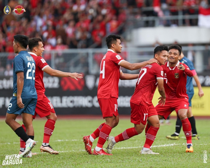 골을 넣고 좋아하는 인도네시아 선수들 (사진=인도네시아 축구협회 SNS)