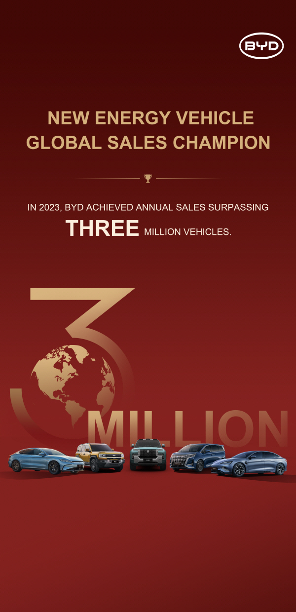 BYD가 2023년 연간 누적 판매량 300만대를 달성했다. (BYD코리아)
